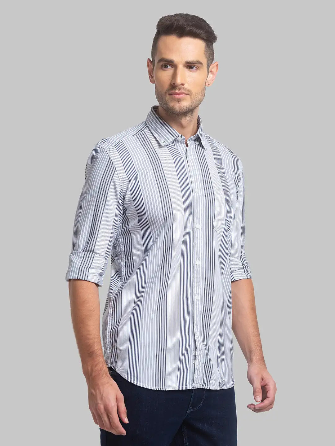 Men Slim Fit Light Grey Shirt