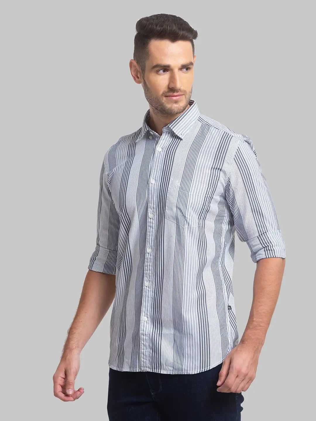 Men Slim Fit Light Grey Shirt