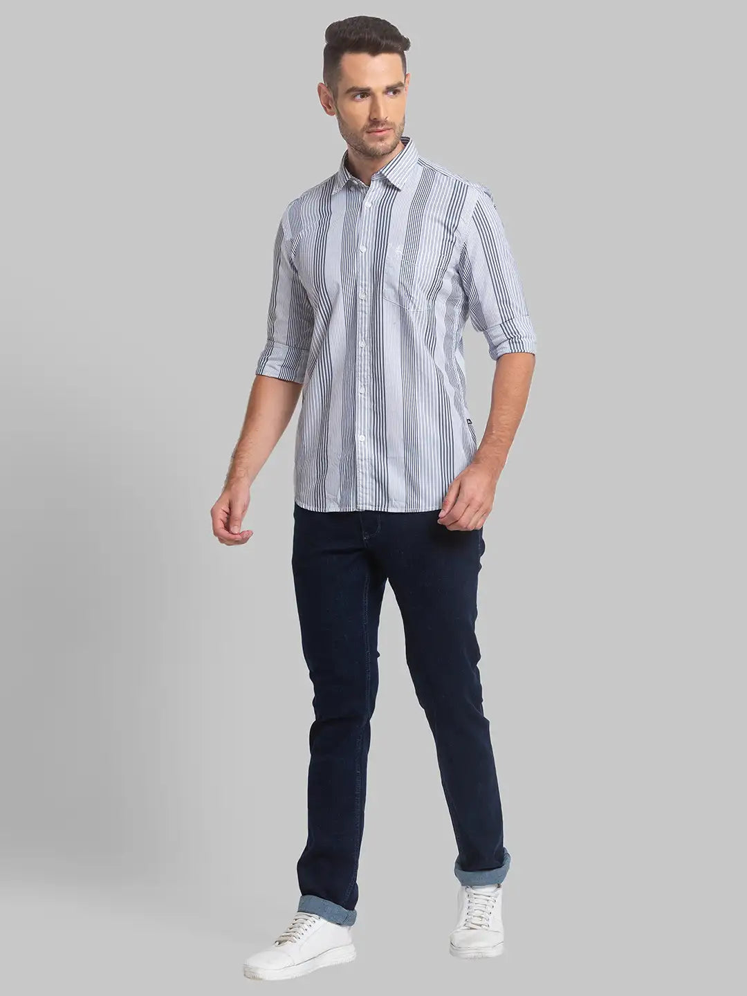 Men Slim Fit Light Grey Shirt
