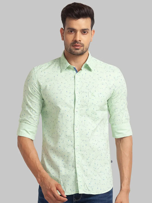 Men Slim Fit Light Green Shirt
