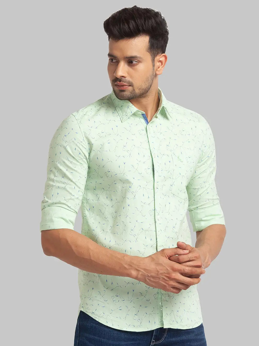 Men Slim Fit Light Green Shirt