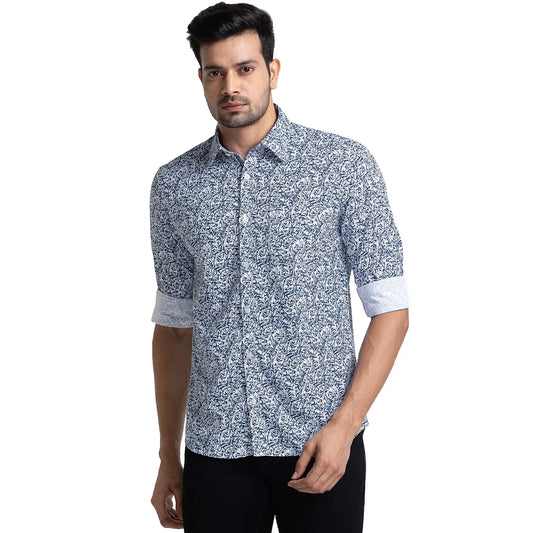 Men Slim Fit Blue Shirt