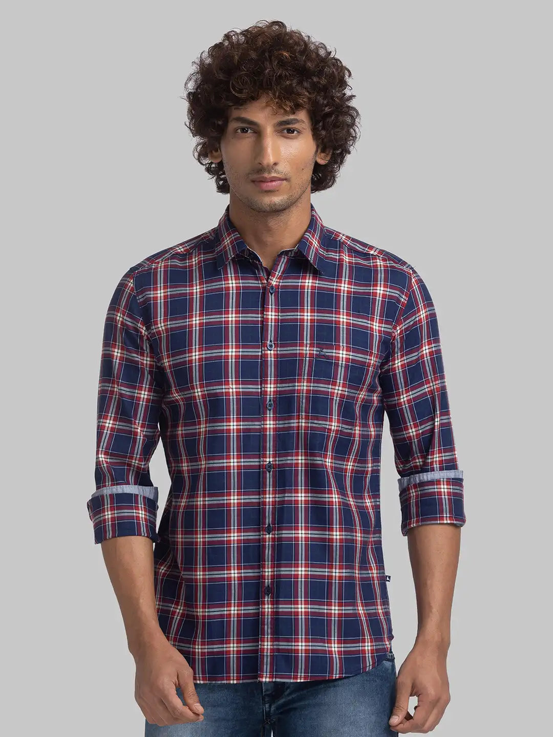 Parx Men Green Print Slim Fit Cotton Blend Full Sleeve Cutaway Collar Shirt