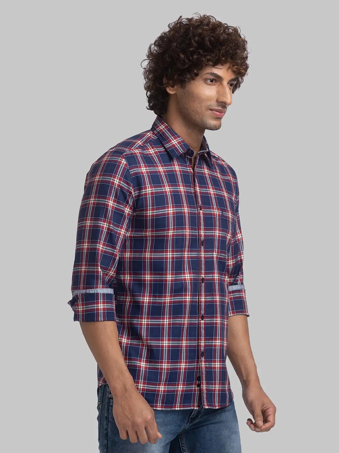 Parx Men Green Print Slim Fit Cotton Blend Full Sleeve Cutaway Collar Shirt