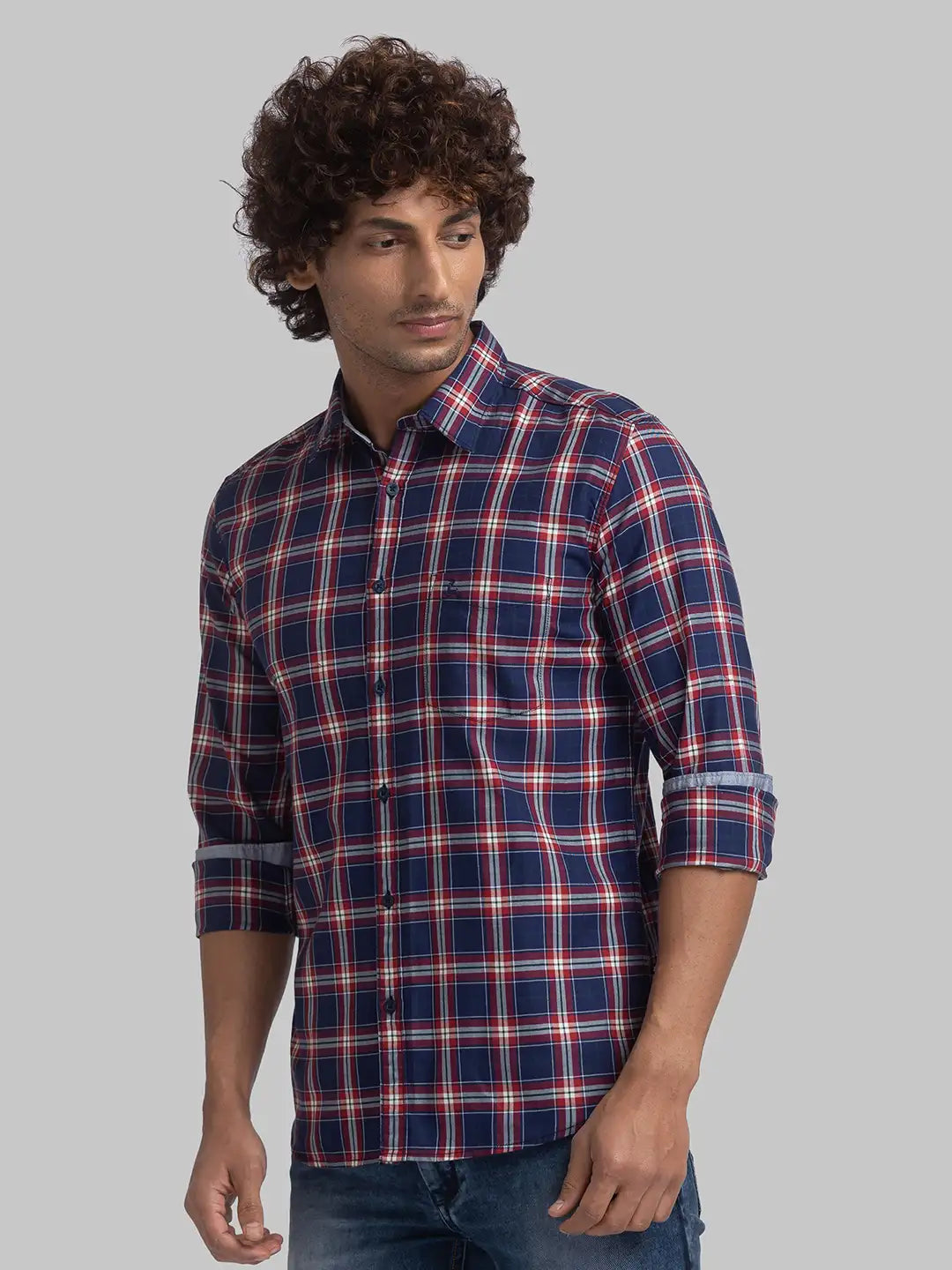Parx Men Green Print Slim Fit Cotton Blend Full Sleeve Cutaway Collar Shirt