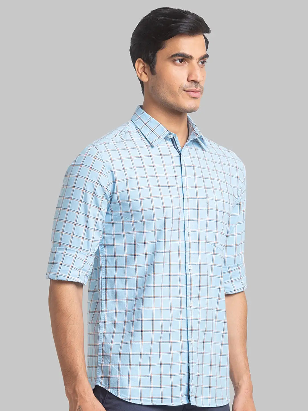Men Green Slim Fit Checks  Cotton Full Sleeve Cutaway Collar Shirts
