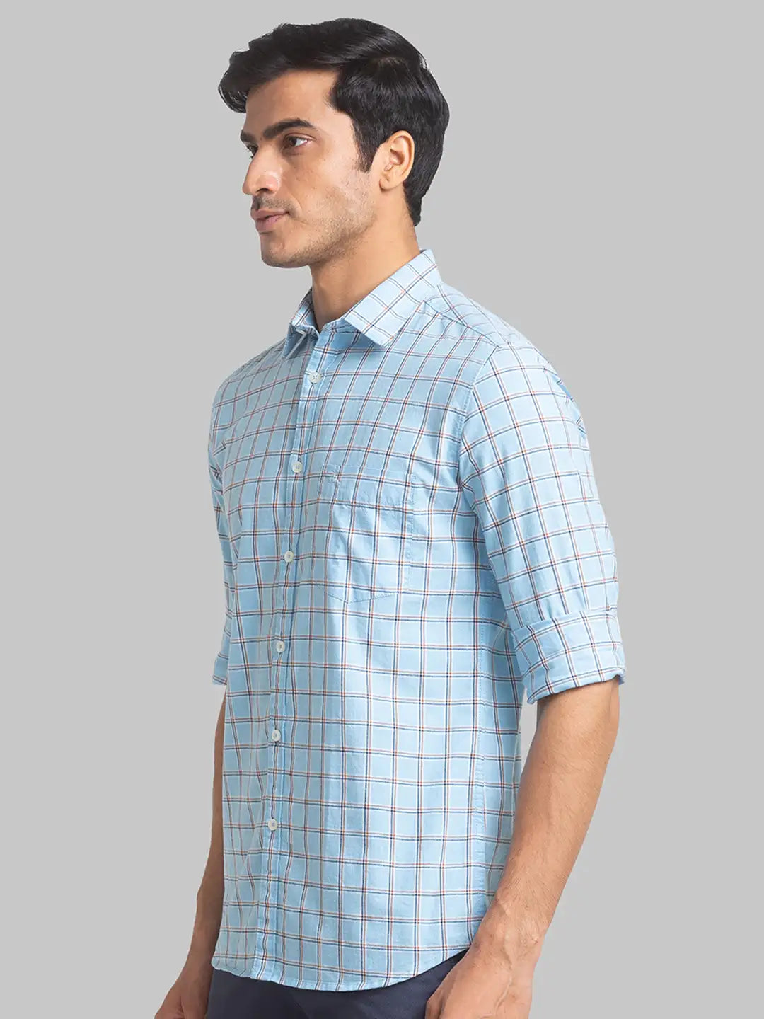 Men Green Slim Fit Checks  Cotton Full Sleeve Cutaway Collar Shirts