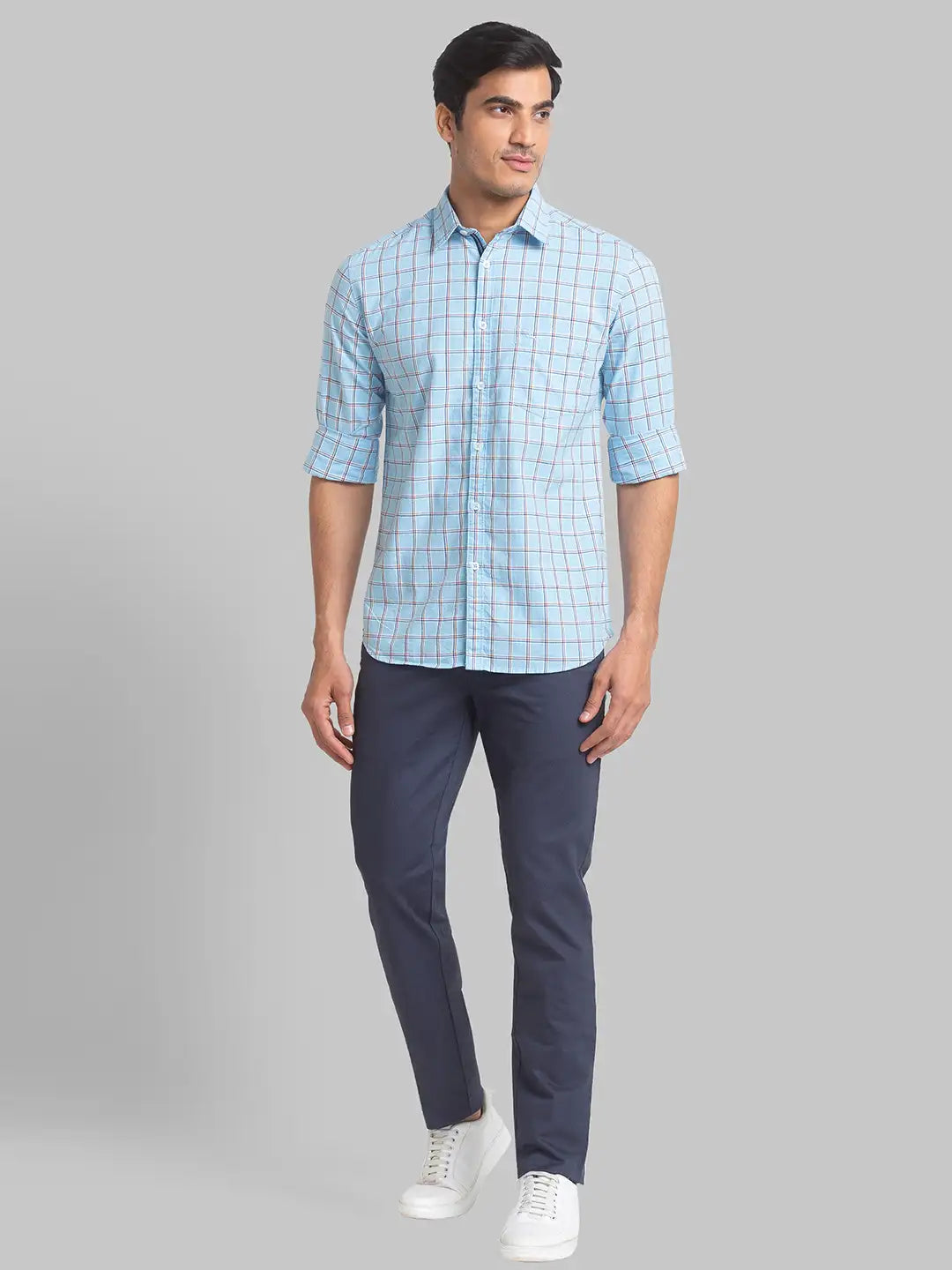 Men Green Slim Fit Checks  Cotton Full Sleeve Cutaway Collar Shirts
