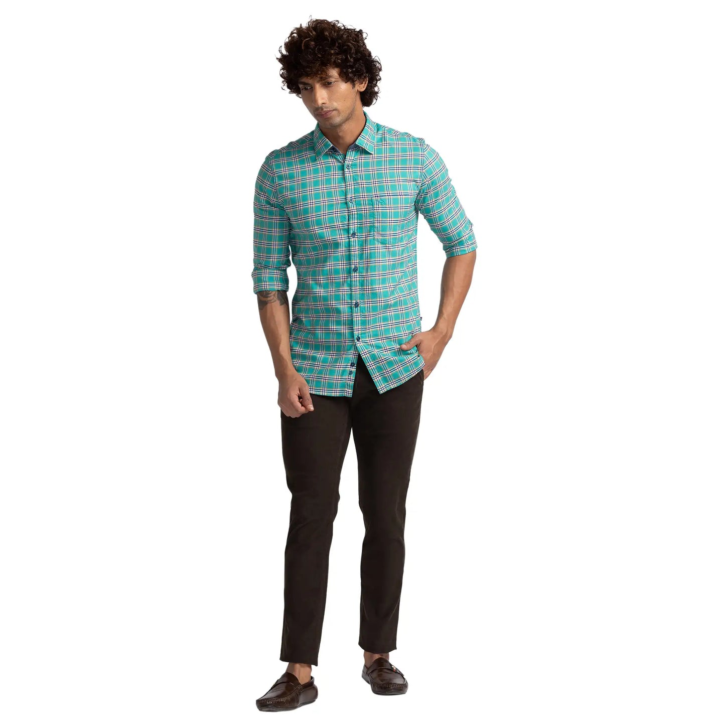Men Slim Fit Orange Shirt