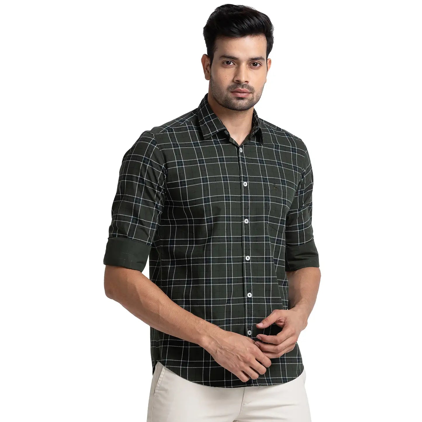 Men Slim Fit Green Shirt