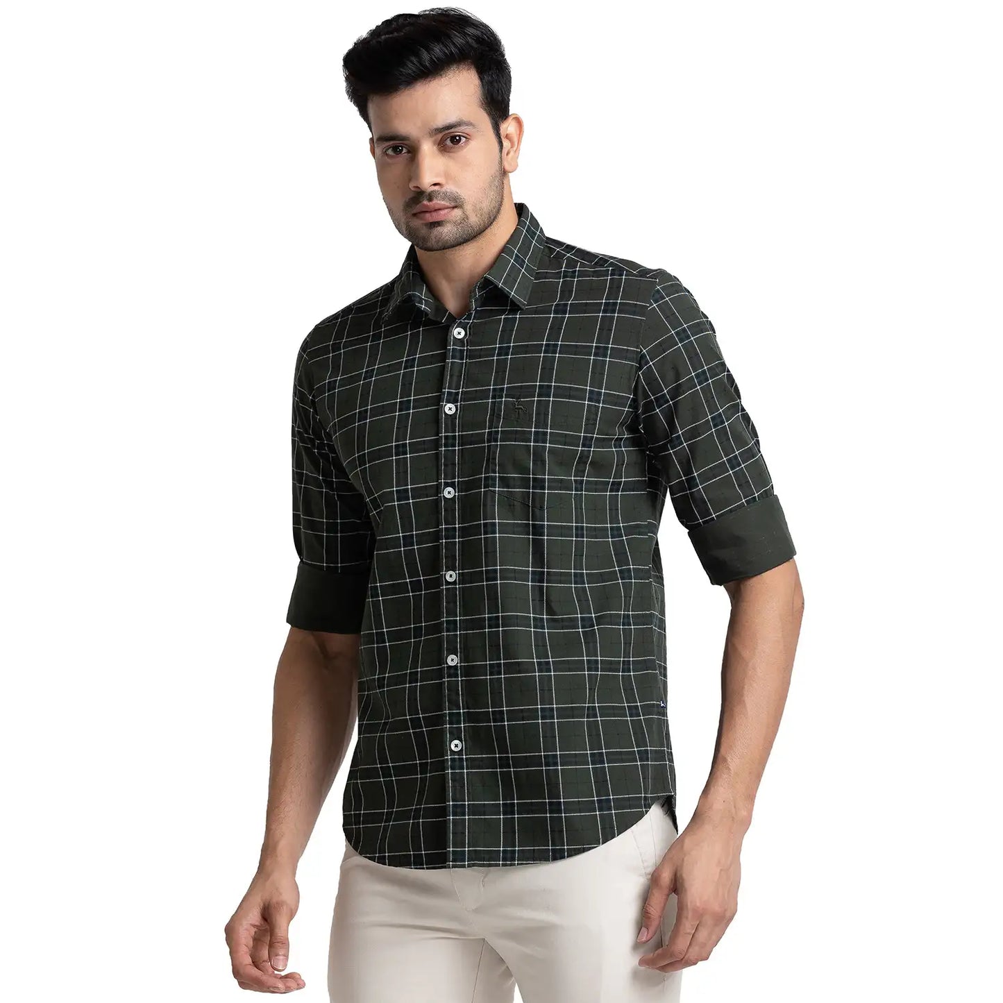 Men Slim Fit Green Shirt