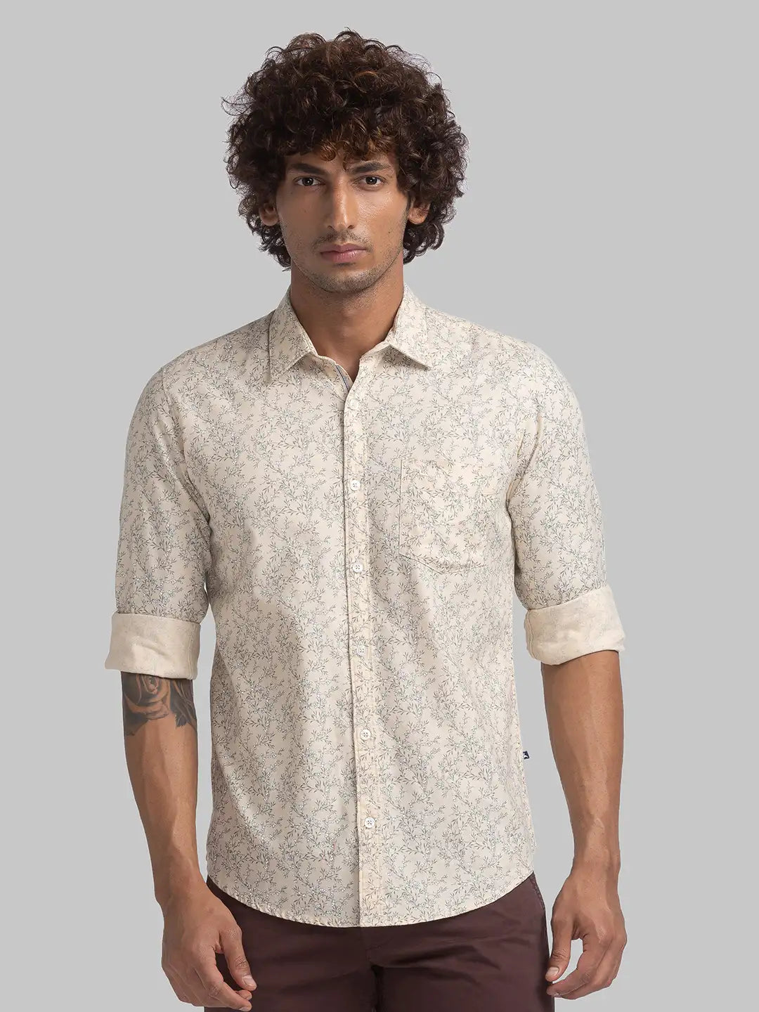 Parx Men Blue Engineered Slim Fit Cotton Full Sleeve Shirts