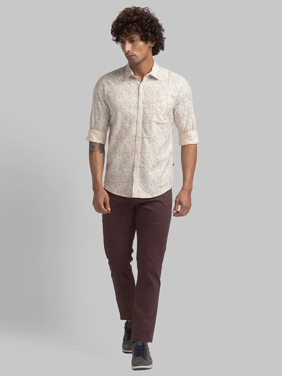 Parx Men Blue Engineered Slim Fit Cotton Full Sleeve Shirts