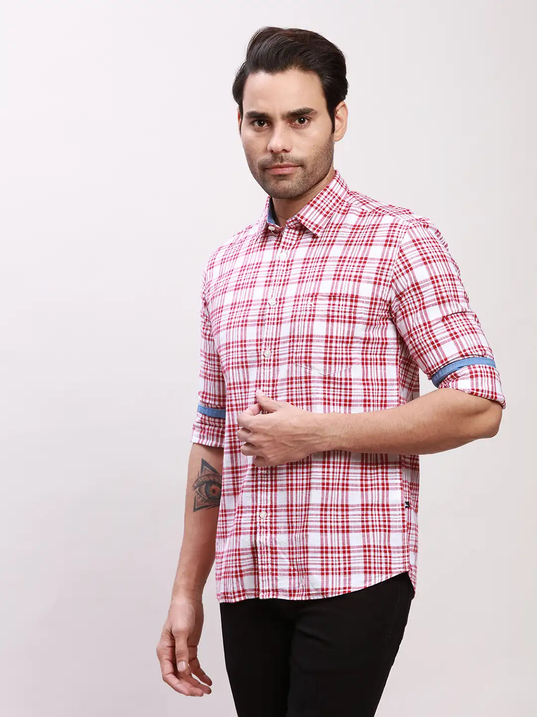 Parx Men Blue Print Slim Fit Cotton Full Sleeve Shirts