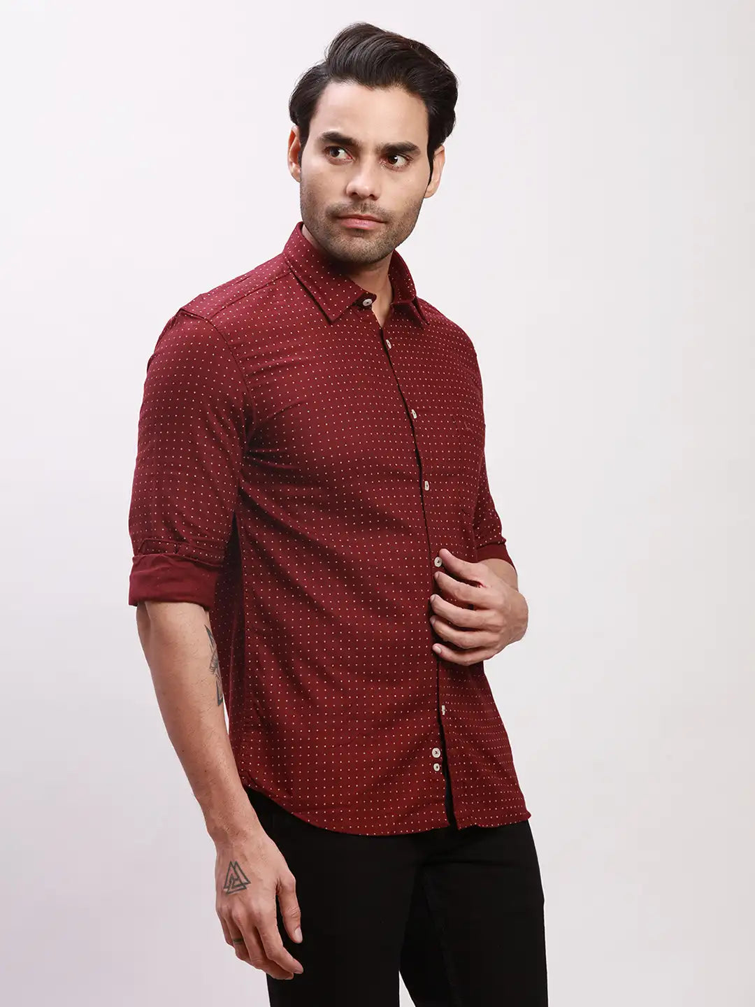 Parx Men Blue Print Slim Fit Cotton Blend Full Sleeve Shirts