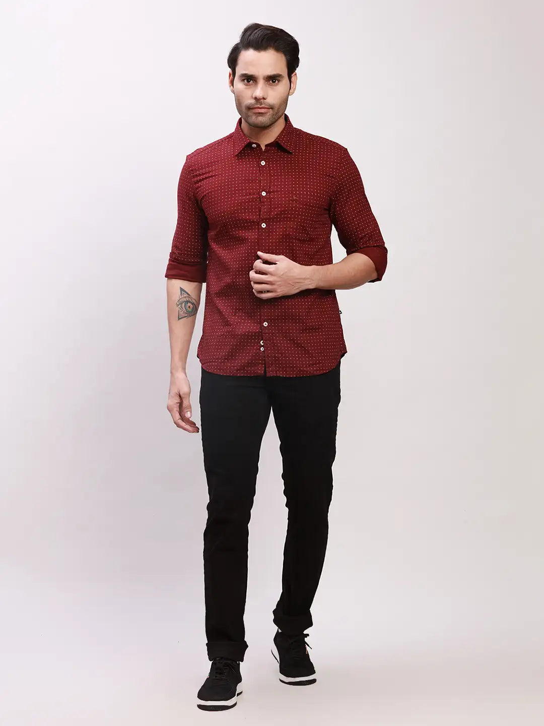 Parx Men Blue Print Slim Fit Cotton Blend Full Sleeve Shirts
