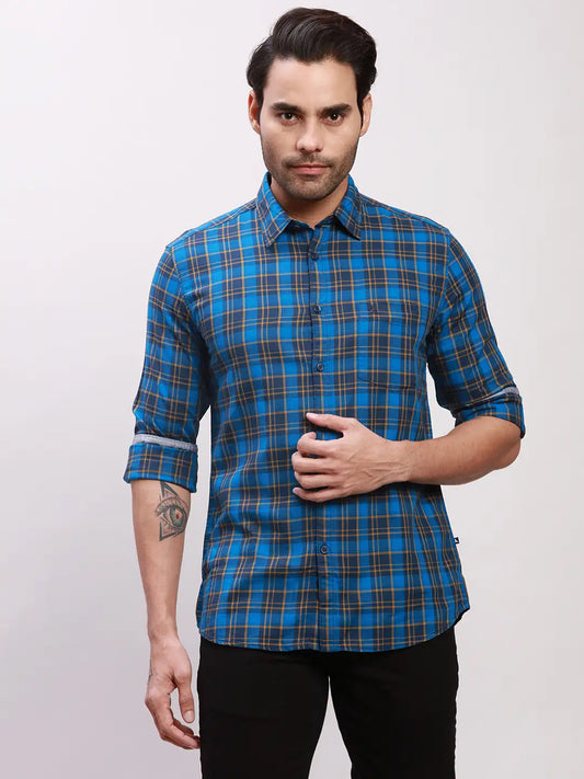 Parx Men Red Checks Slim Fit Cotton Full Sleeve Shirts