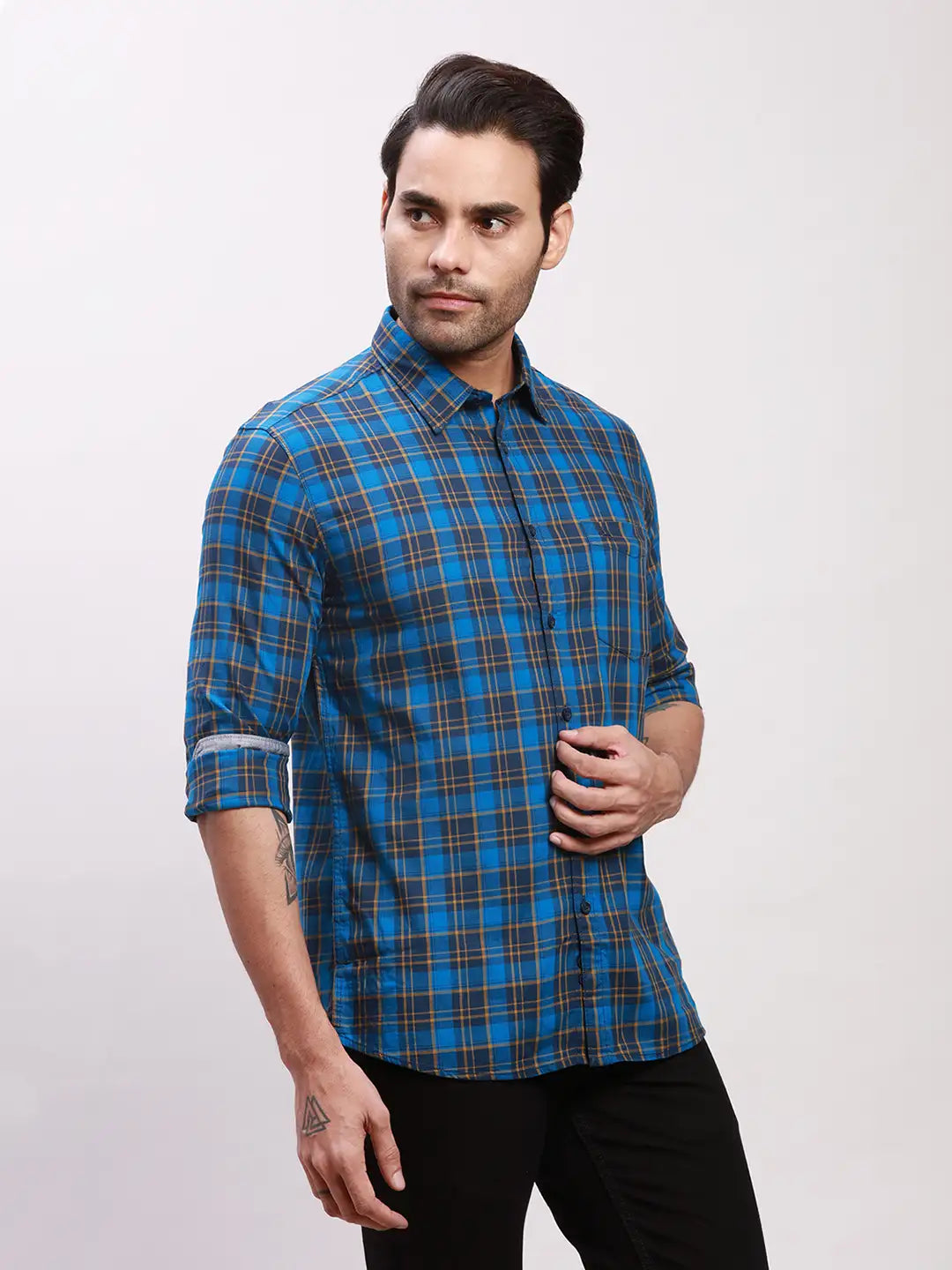 Parx Men Red Checks Slim Fit Cotton Full Sleeve Shirts