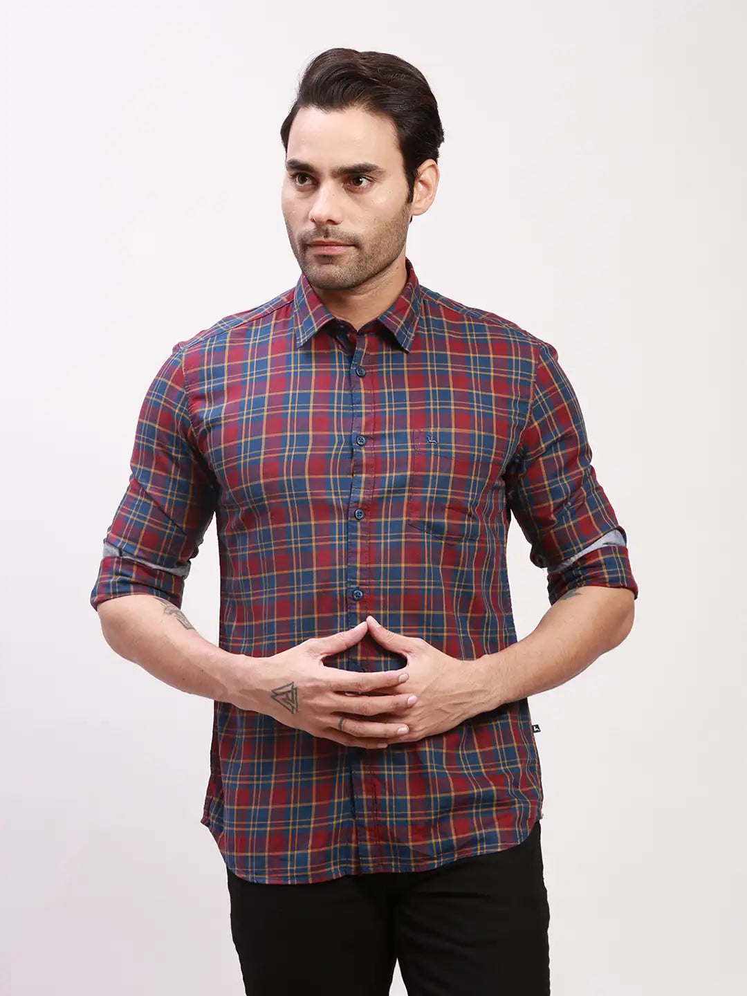 Parx Men Green Checks Slim Fit Cotton Full Sleeve Shirts