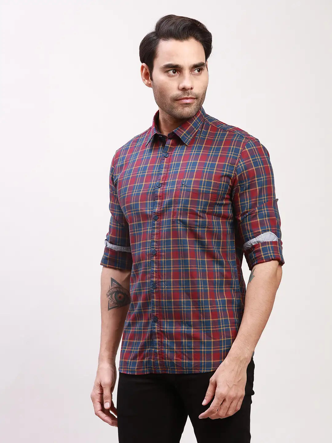 Parx Men Green Checks Slim Fit Cotton Full Sleeve Shirts
