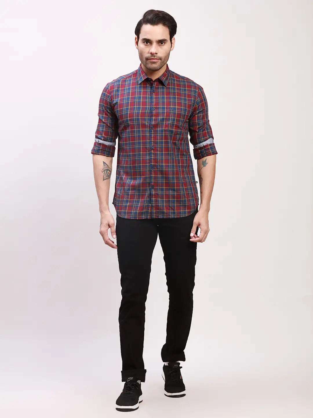 Parx Men Green Checks Slim Fit Cotton Full Sleeve Shirts