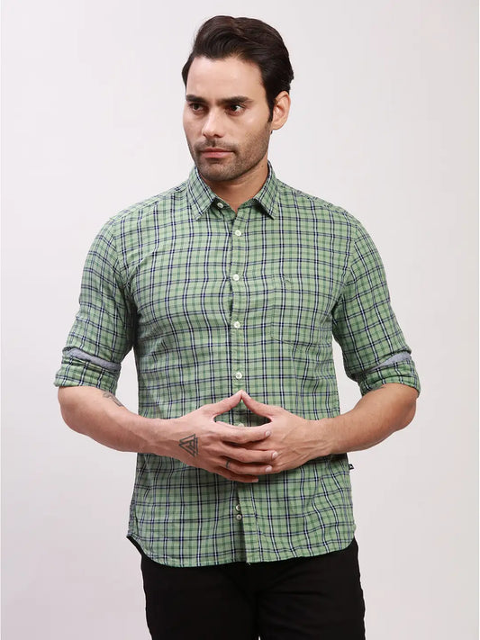 Parx Men Blue Checks Slim Fit Cotton Full Sleeve Shirts
