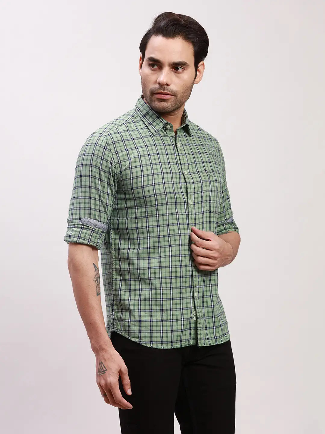 Parx Men Blue Checks Slim Fit Cotton Full Sleeve Shirts