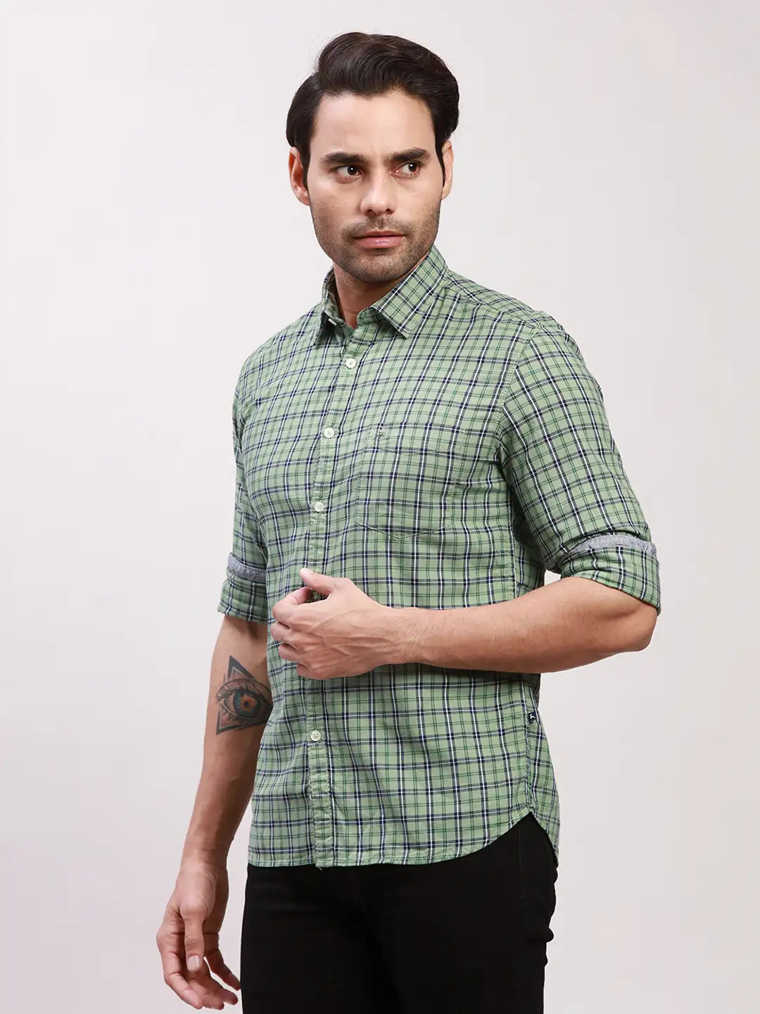 Parx Men Blue Checks Slim Fit Cotton Full Sleeve Shirts