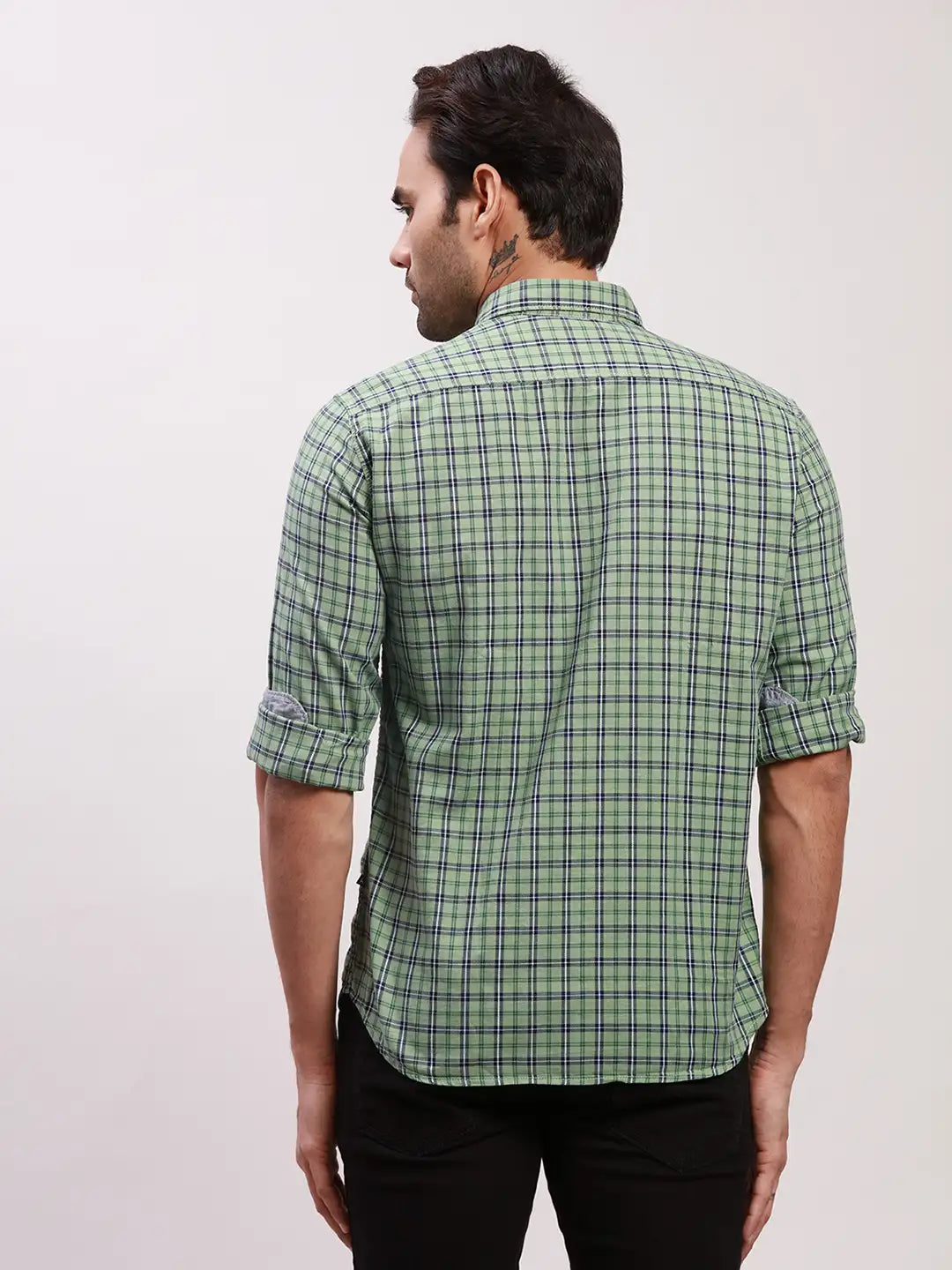Parx Men Blue Checks Slim Fit Cotton Full Sleeve Shirts