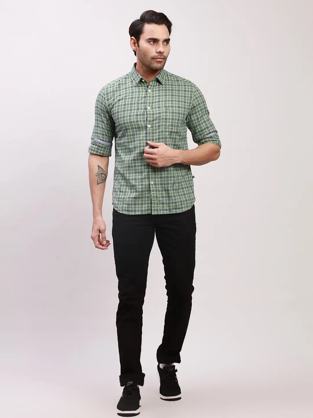 Parx Men Blue Checks Slim Fit Cotton Full Sleeve Shirts
