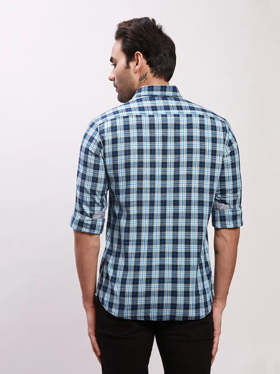 Parx Men Petrol Checks Slim Fit Cotton Full Sleeve Shirts
