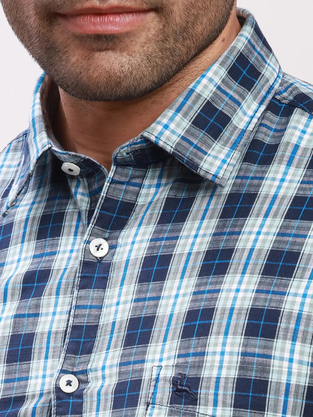 Parx Men Petrol Checks Slim Fit Cotton Full Sleeve Shirts