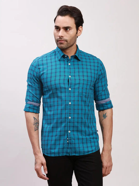Parx Men Black Print Slim Fit Linen Full Sleeve Shirts