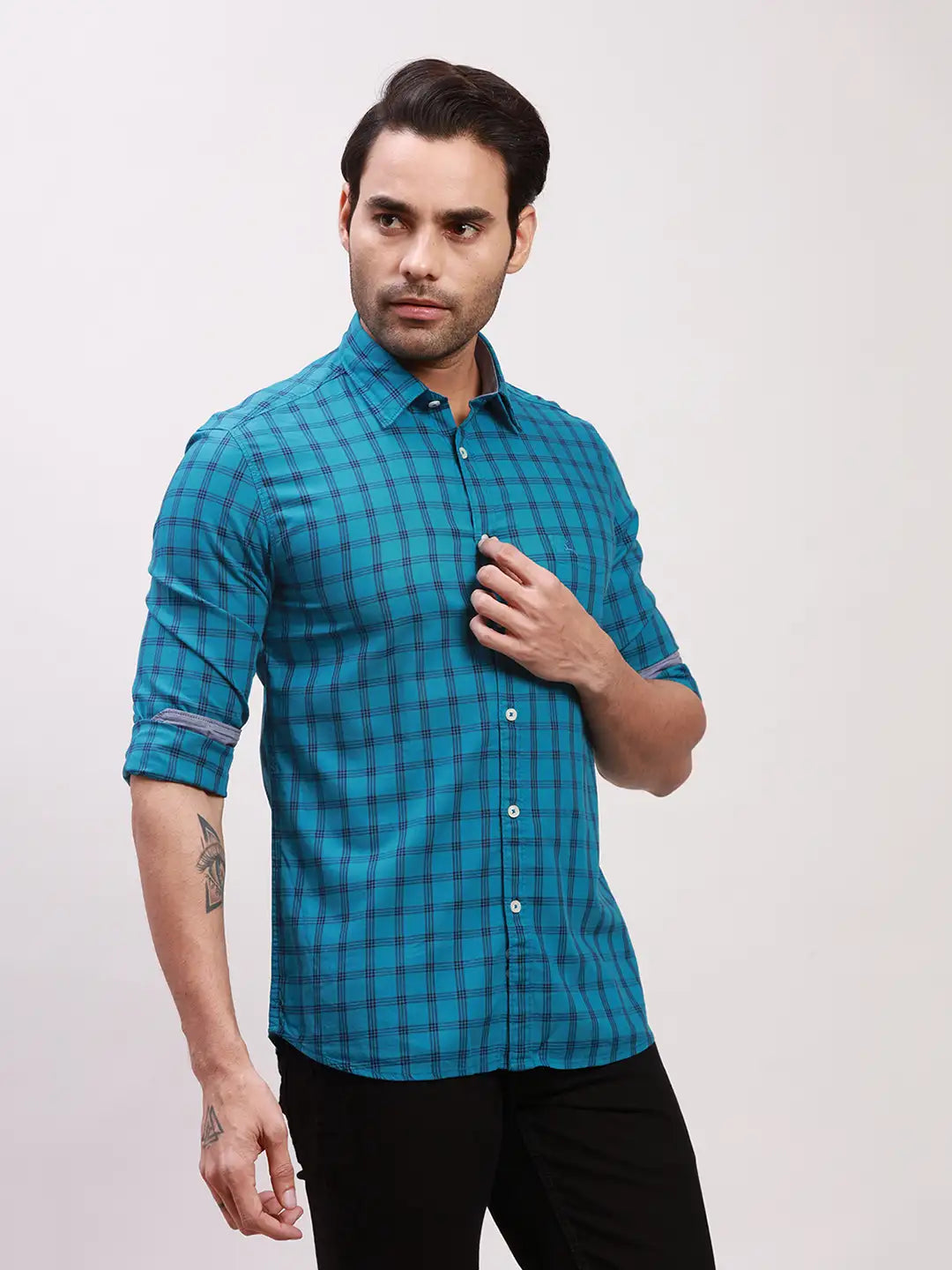Parx Men Black Print Slim Fit Linen Full Sleeve Shirts