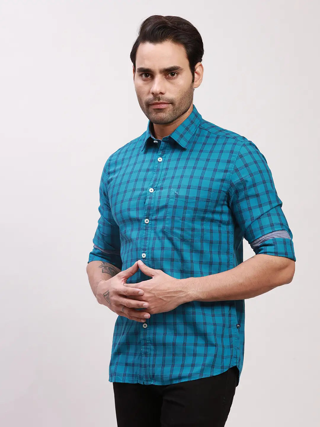 Parx Men Black Print Slim Fit Linen Full Sleeve Shirts