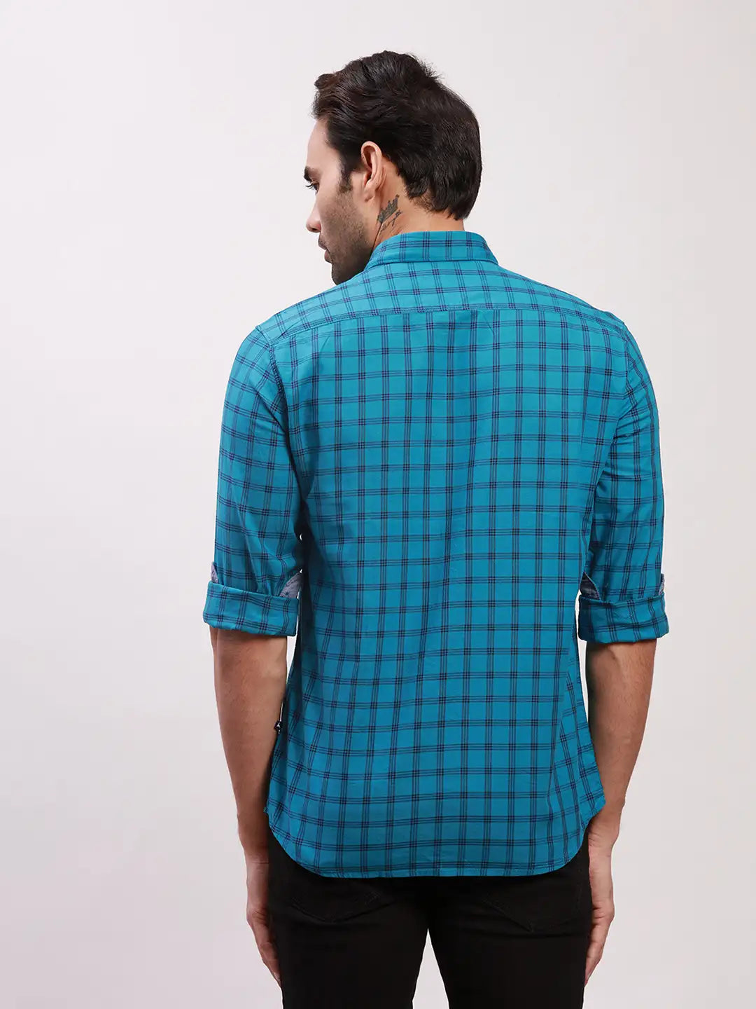 Parx Men Black Print Slim Fit Linen Full Sleeve Shirts