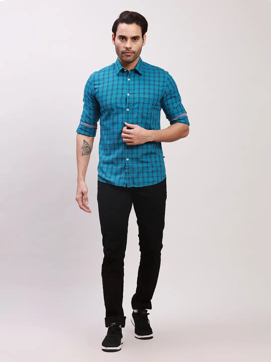 Parx Men Black Print Slim Fit Linen Full Sleeve Shirts