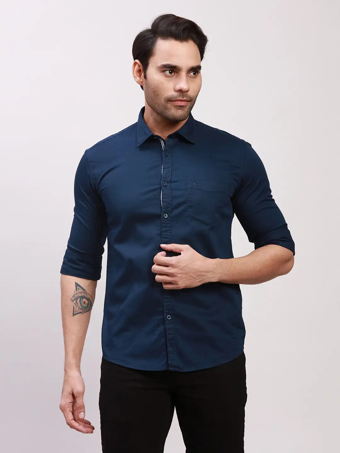 Parx Men Blue Solid Slim Fit Cotton Full Sleeve Shirts – MyRaymond