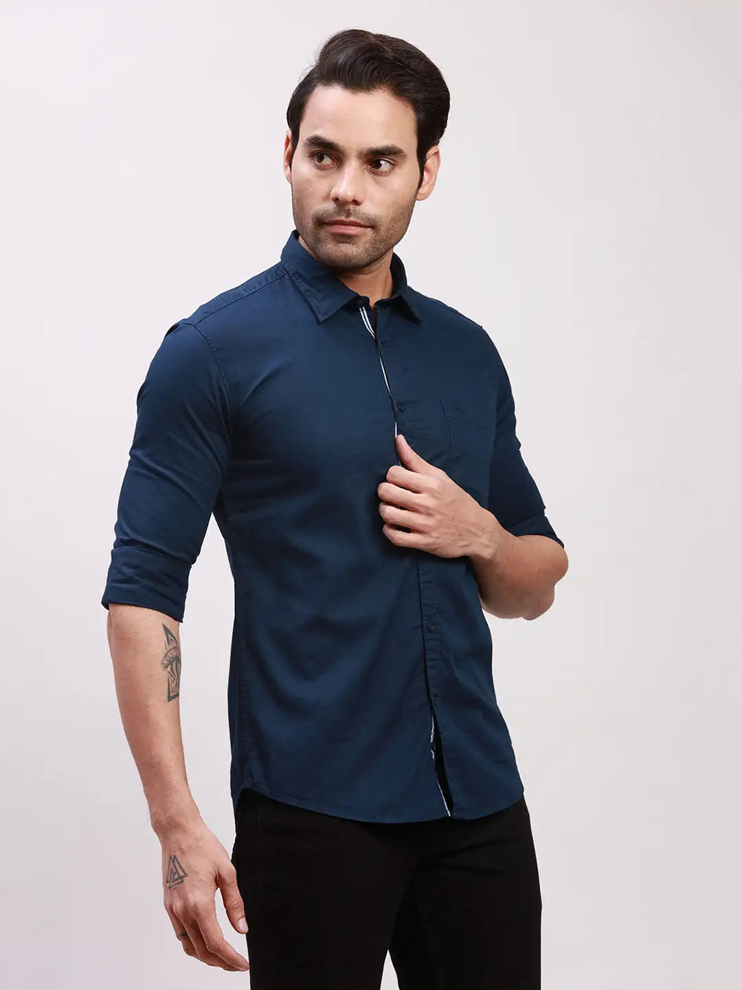 Parx Men Blue Solid Slim Fit Cotton Full Sleeve Shirts – MyRaymond