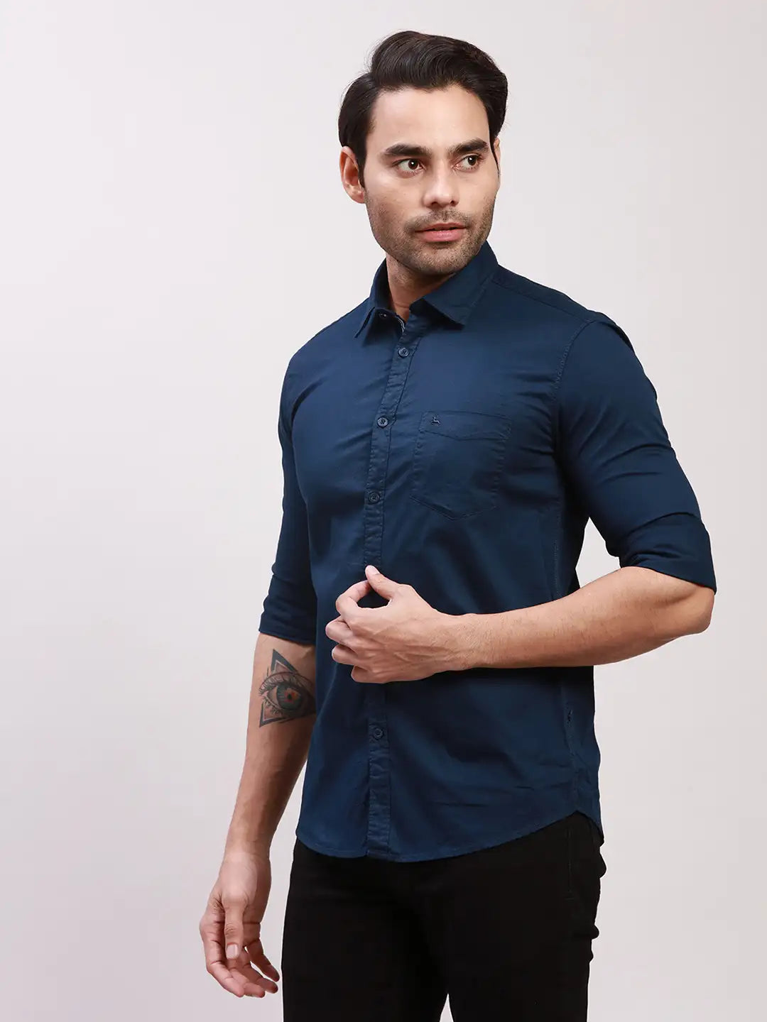 Parx Men Blue Solid Slim Fit Cotton Full Sleeve Shirts – MyRaymond