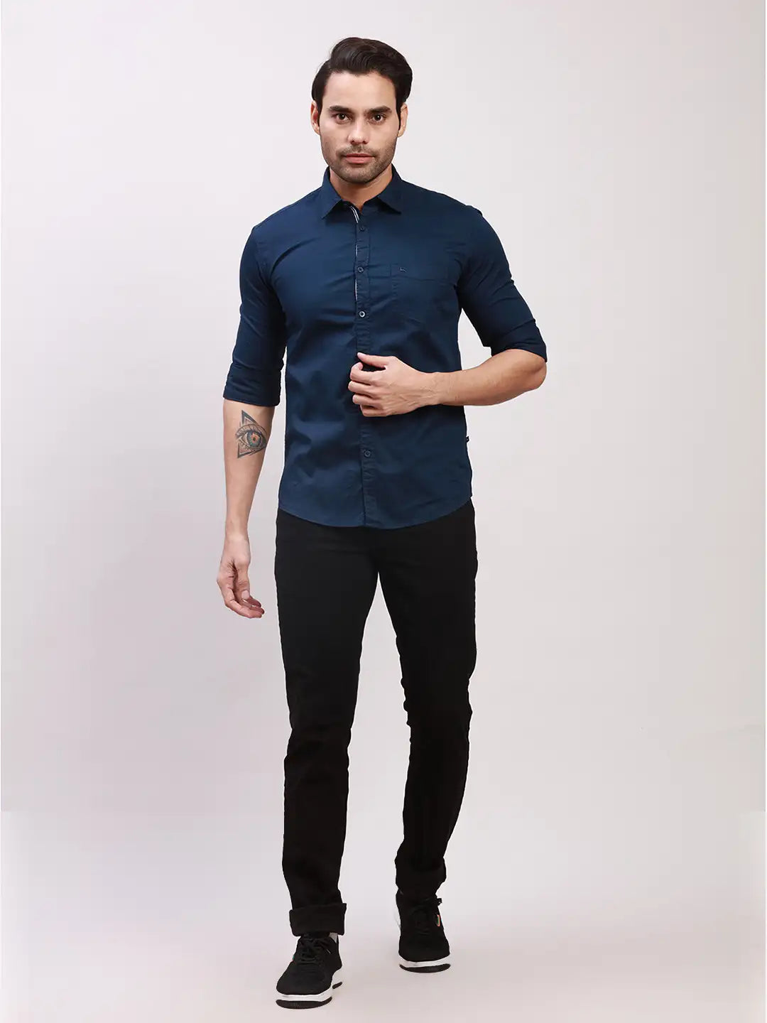 Parx Men Blue Solid Slim Fit Cotton Full Sleeve Shirts – MyRaymond