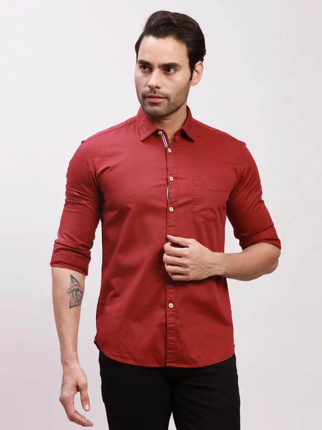 Parx Men Green Solid Slim Fit Cotton Blend Full Sleeve Shirts