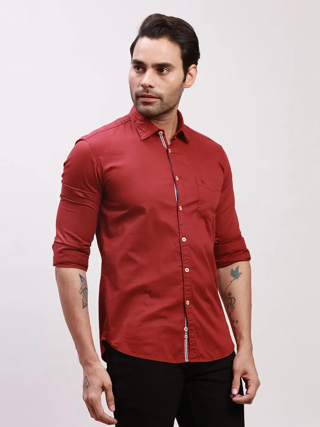 Parx Men Green Solid Slim Fit Cotton Blend Full Sleeve Shirts