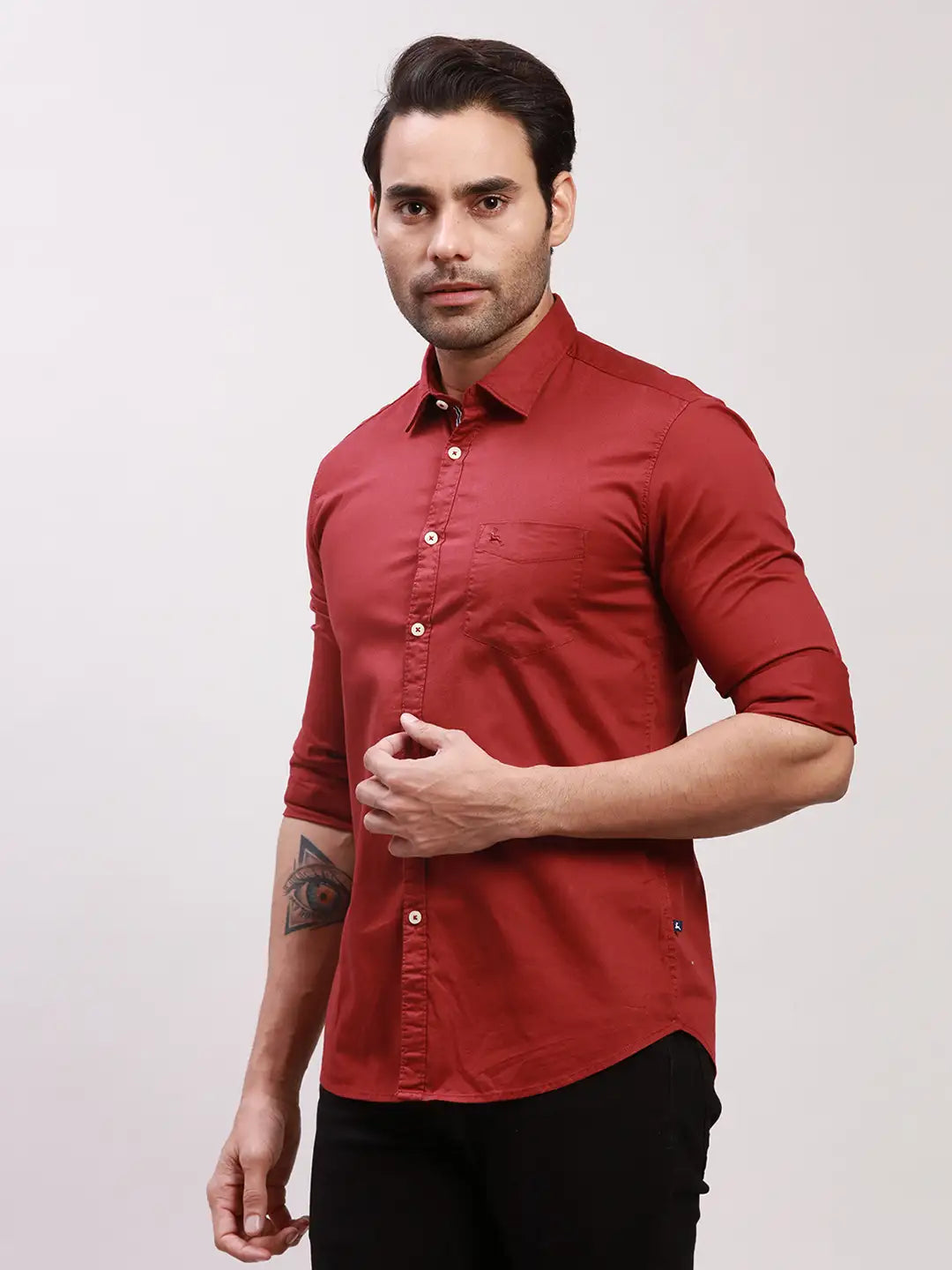 Parx Men Green Solid Slim Fit Cotton Blend Full Sleeve Shirts