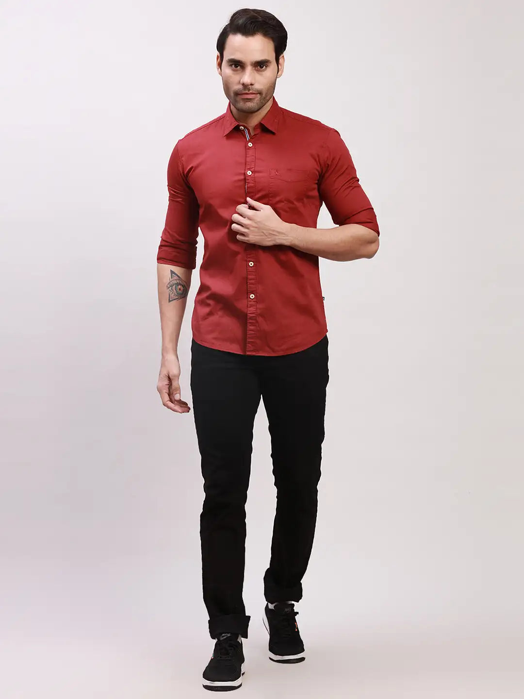 Parx Men Green Solid Slim Fit Cotton Blend Full Sleeve Shirts