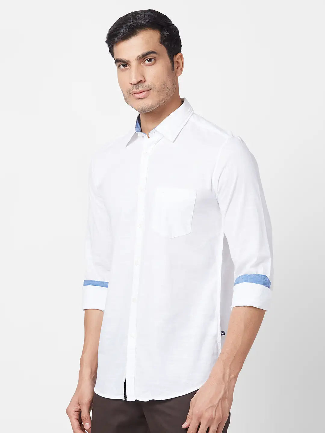 Parx Men Blue Checks Slim Fit Cotton Full Sleeve Cutaway Collar Shirt