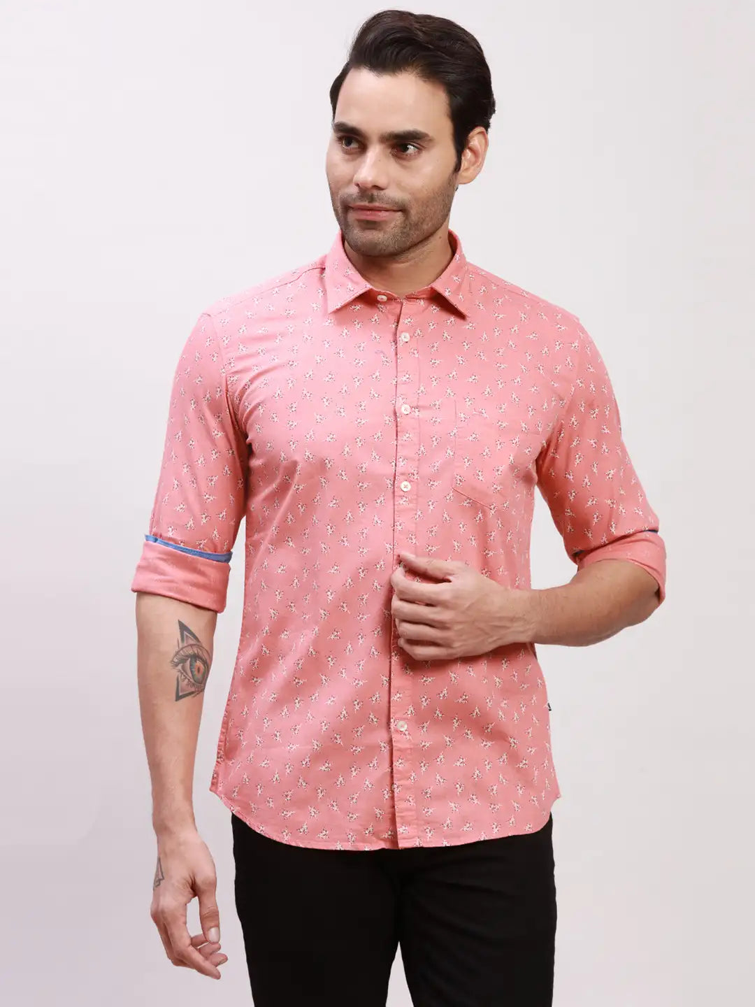 Parx Men Brown Checks Slim Fit Cotton Full Sleeve Shirts
