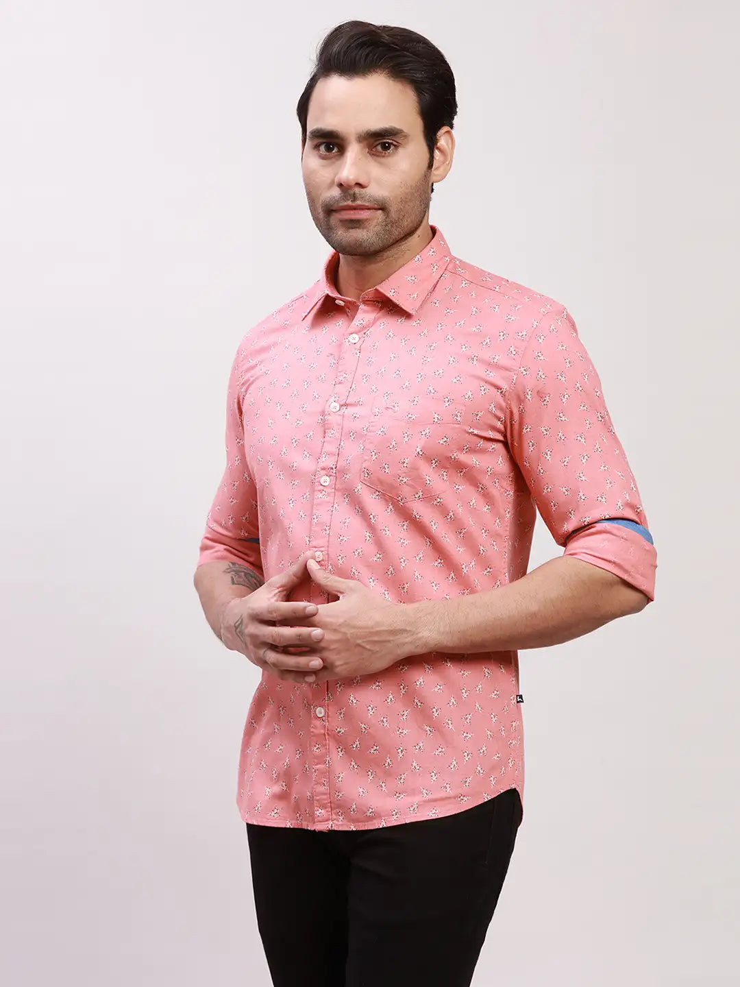 Parx Men Brown Checks Slim Fit Cotton Full Sleeve Shirts