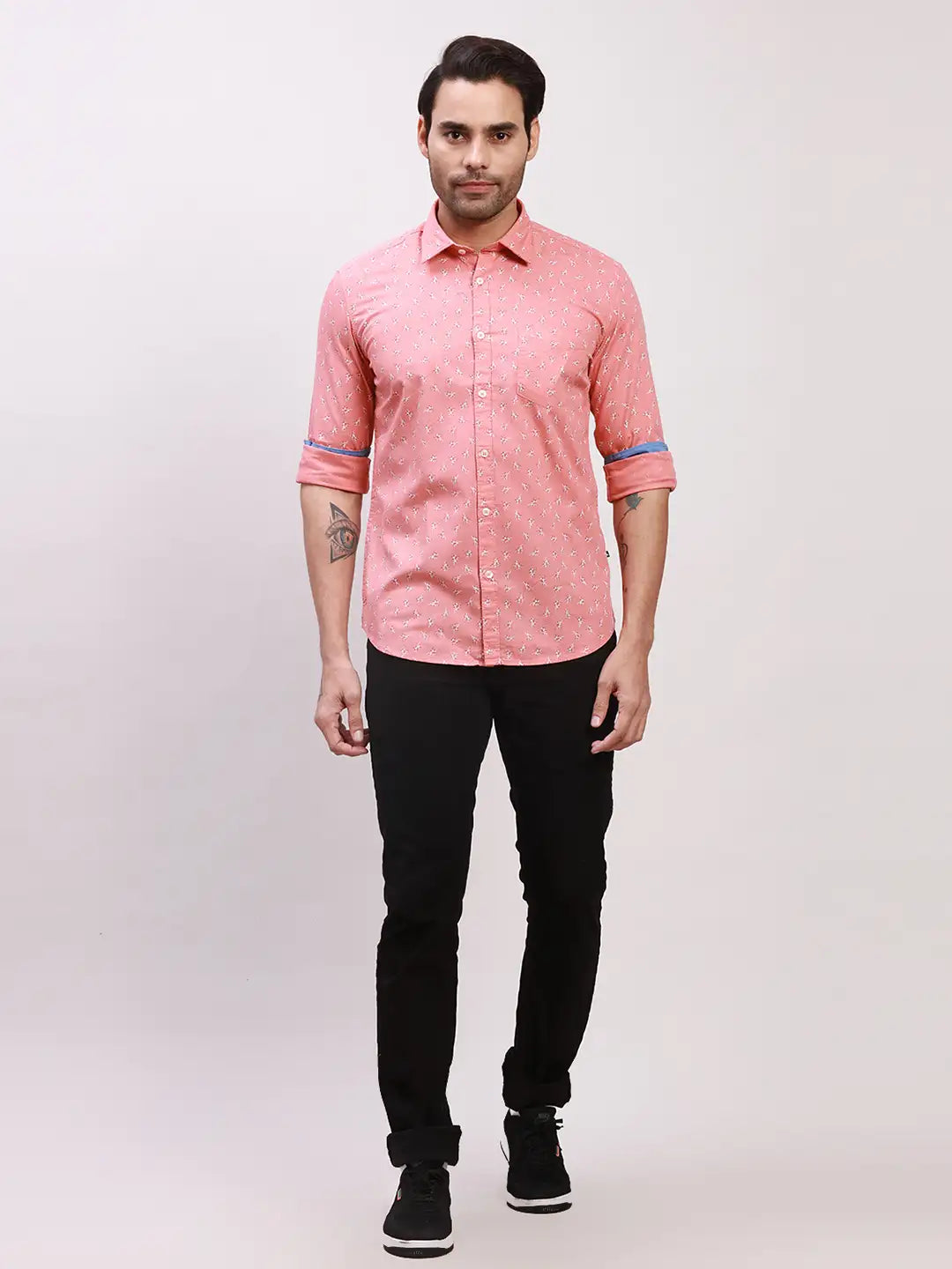 Parx Men Brown Checks Slim Fit Cotton Full Sleeve Shirts