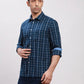 Parx Men Blue Checks Slim Fit Cotton Half Sleeve Cut Away Collar Shirt